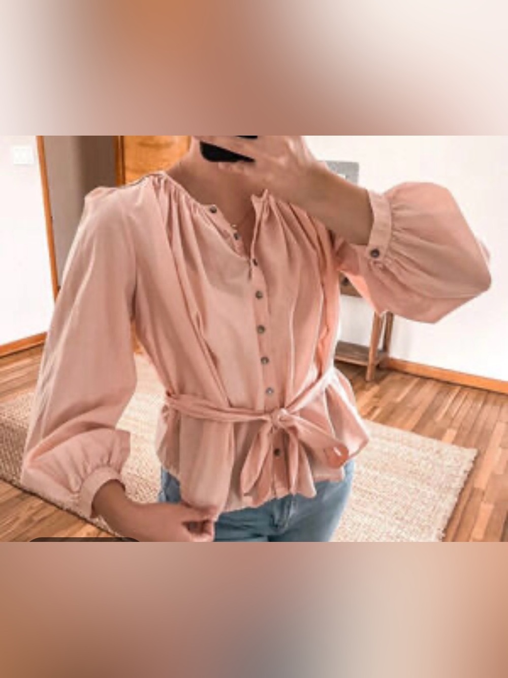 La Vie Rebecca Taylor silk cotton peach Pink Button-Front Blouse Tie Waist XS